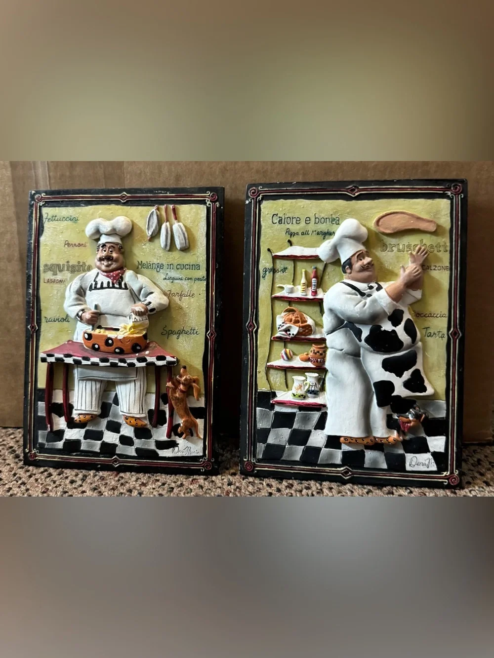 D3 Italian Chef and Dog wall hanging plaque set of 2 – 6 inches High